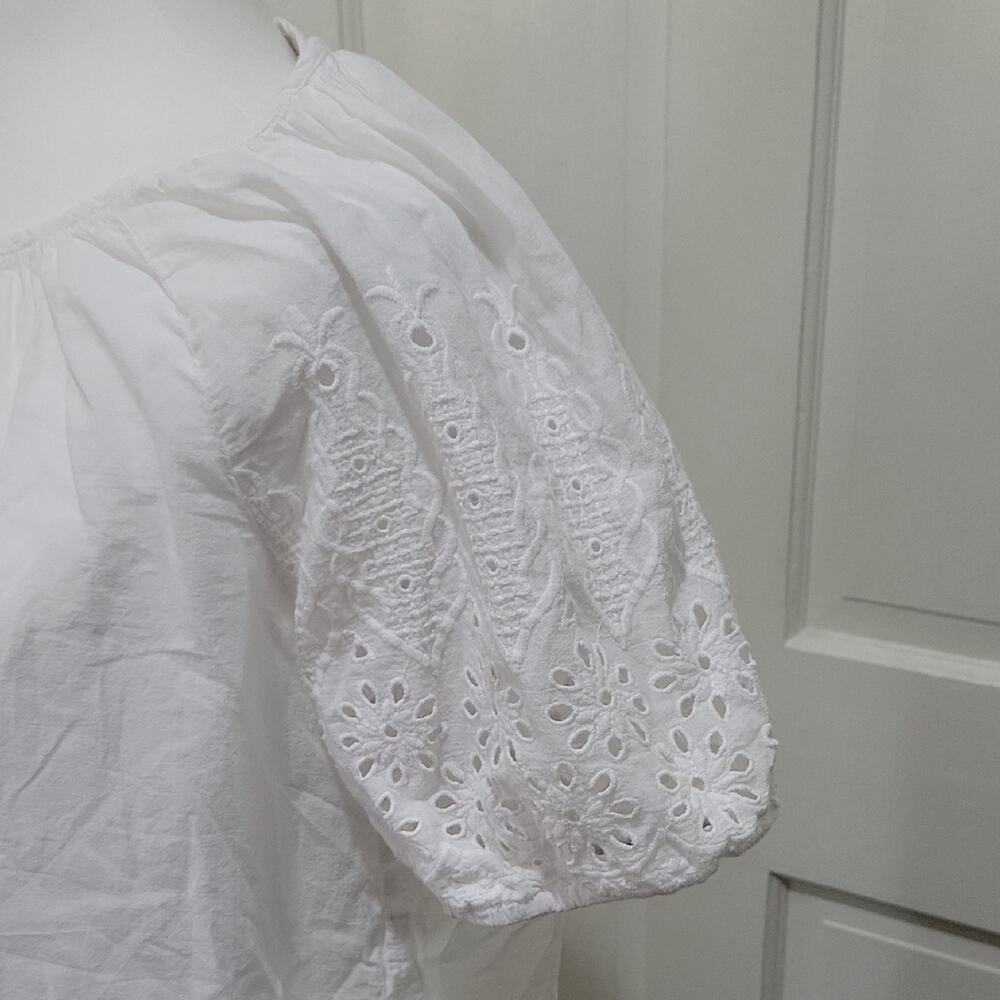 Life Style White Eyelet Top 100% cotton Short Sleeve Womens LP, Romantic - Picture 2 of 7